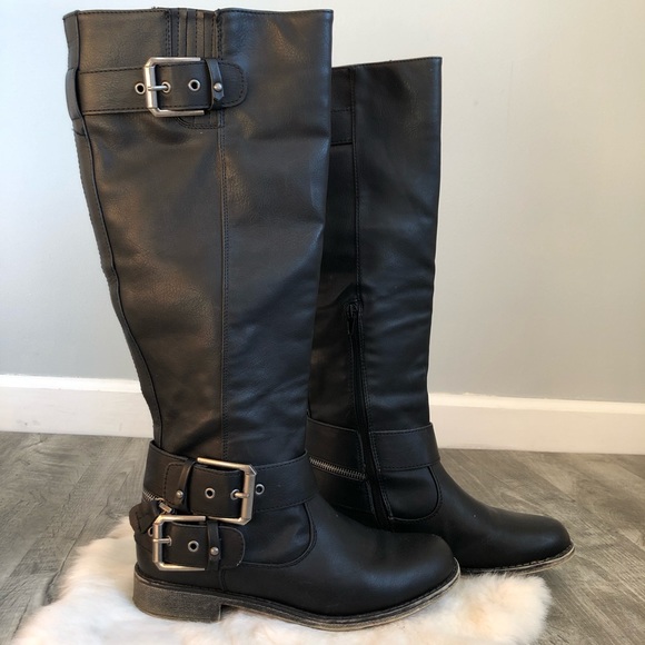 JustFab Carmaletta Women’s Black Tall Moto Buckle Boot, size 7 - Picture 4 of 8